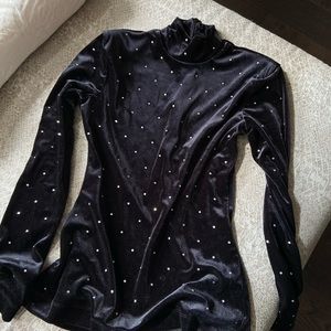 H&M Black Velour Rhinestone Top So soft! Size XS